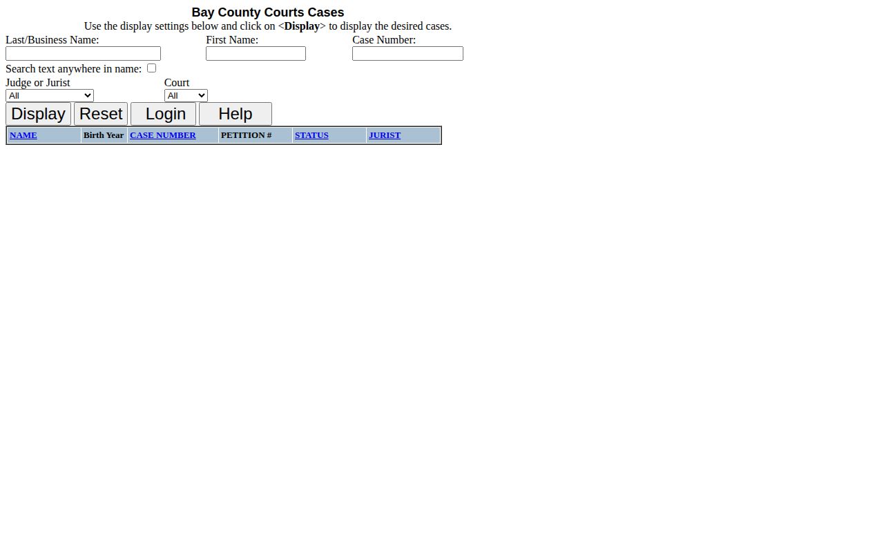 Bay County court search for released inmate case records