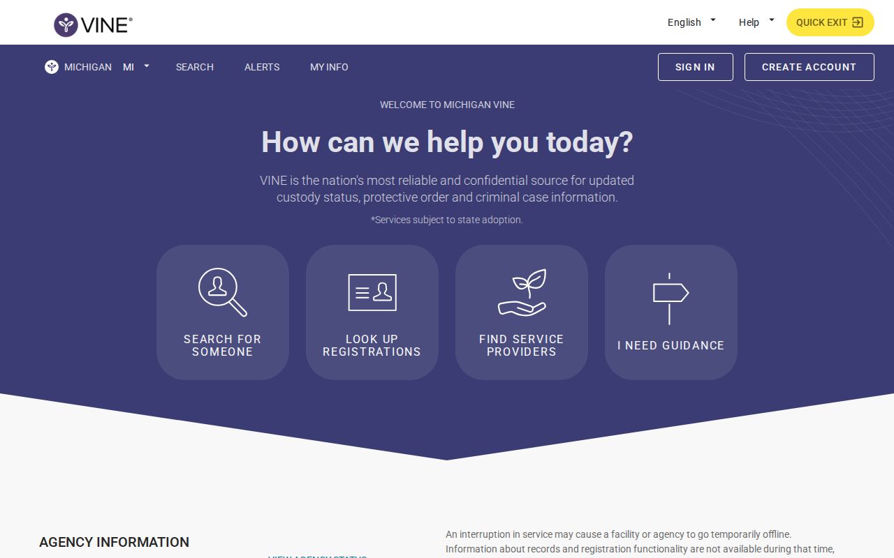 Michigan VINELink offender search and notification interface
